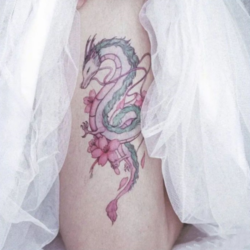 สติกเกอร์รอยสักชั่วคราว ลายมังกร เซ็กซี่ กันน้ํา สีสันสดใส 7 วัน