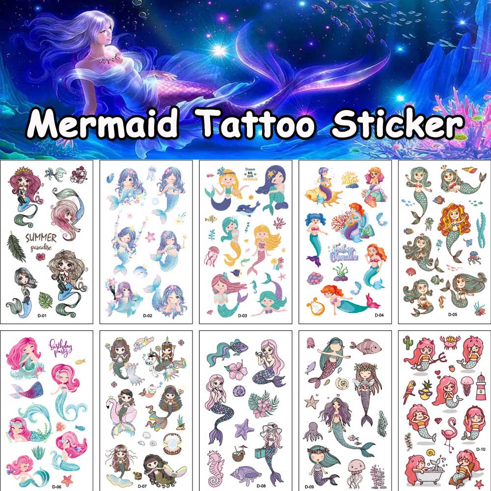 สติกเกอร์รอยสักชั่วคราว ลายยูนิคอร์น เจ้าหญิง สําหรับเด็ก 10 ชิ้น ต่อชุด