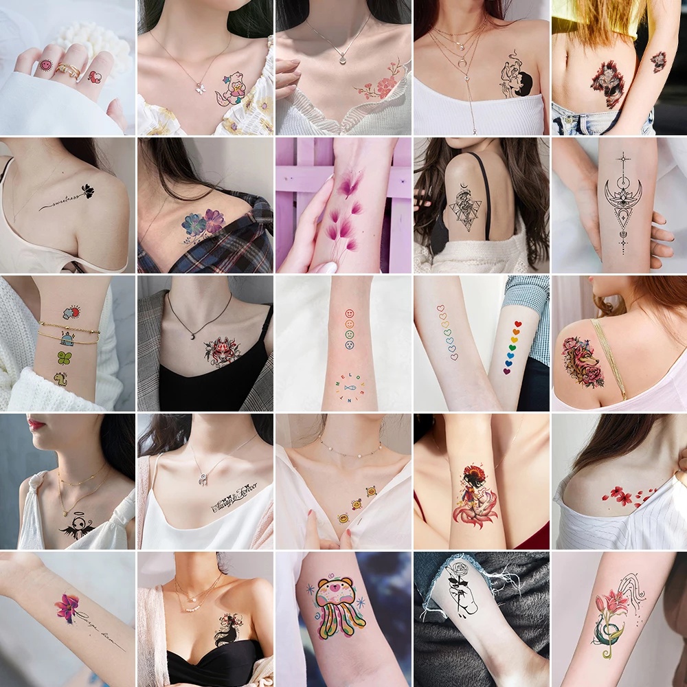 สติกเกอร์รอยสักชั่วคราวพิมพ์ลายการ์ตูนป้องกันน้ําแบบ Unisex สีดํา
