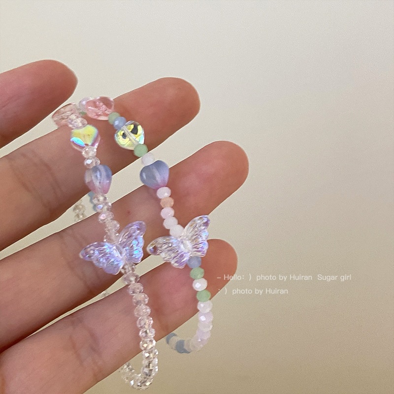 สร้อยข้อมือ ประดับลูกปัดคริสตัลใส รูปผีเสื้อ สีสันสดใส เครื่องประดับ สําหรับผู้หญิง