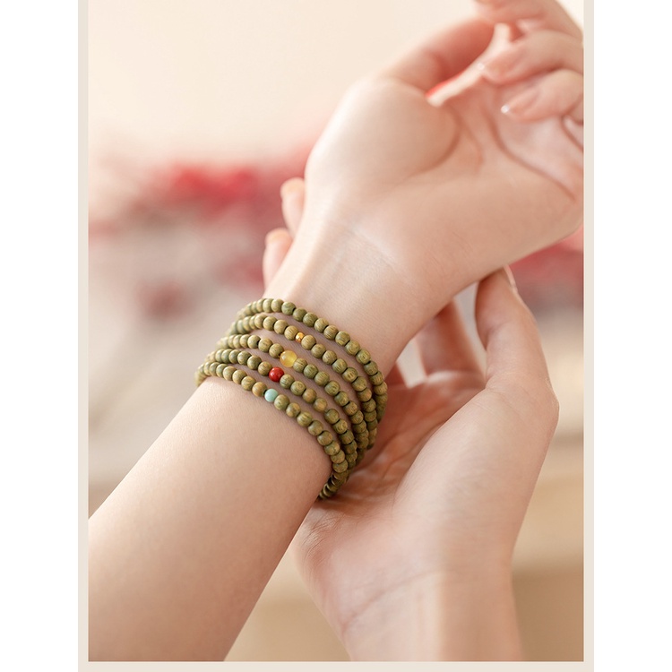 สร้อยข้อมือ ประดับลูกปัดไม้จันทน์ สีเขียว สไตล์จีนวินเทจ เครื่องประดับ สําหรับคู่รัก