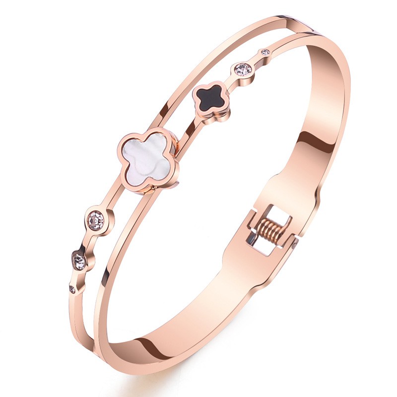 สร้อยข้อมือ เหล็กไทเทเนียม 18K สีโรสโกลด์ แฟชั่นสําหรับผู้หญิง
