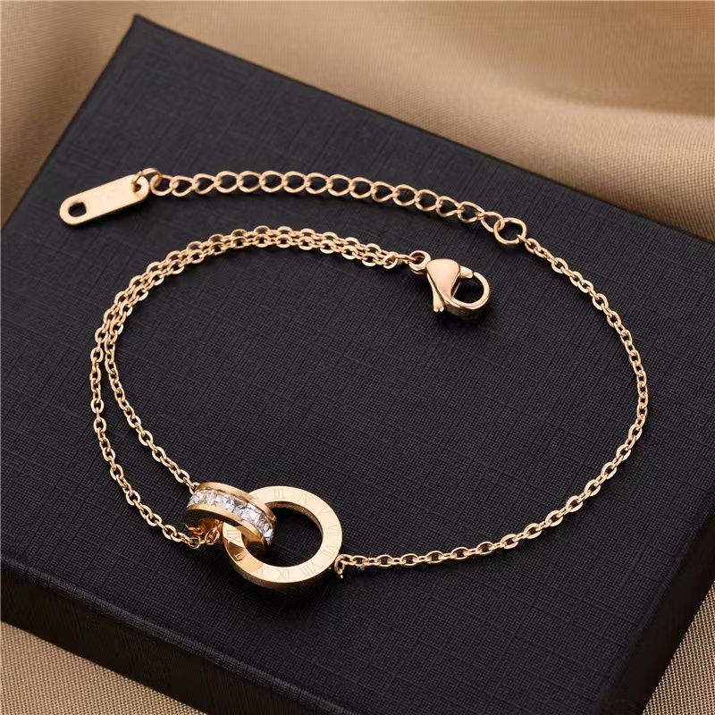 สร้อยข้อมือ เหล็กไทเทเนียม ทอง 18K เครื่องประดับ สไตล์เกาหลี โรมัน เรียบง่าย ของขวัญ