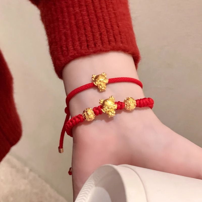 สร้อยข้อมือเชือกถัก สีแดง มังกรทอง ของขวัญปีใหม่ สําหรับผู้ชาย และผู้หญิง