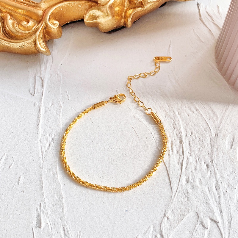 สร้อยข้อมือโซ่ทอง 18k ของผู้หญิงผู้ชายกำไลข้อมือสแตนเลสมินิมอล ไม่ลอกดำใส่อาบน้ำได้