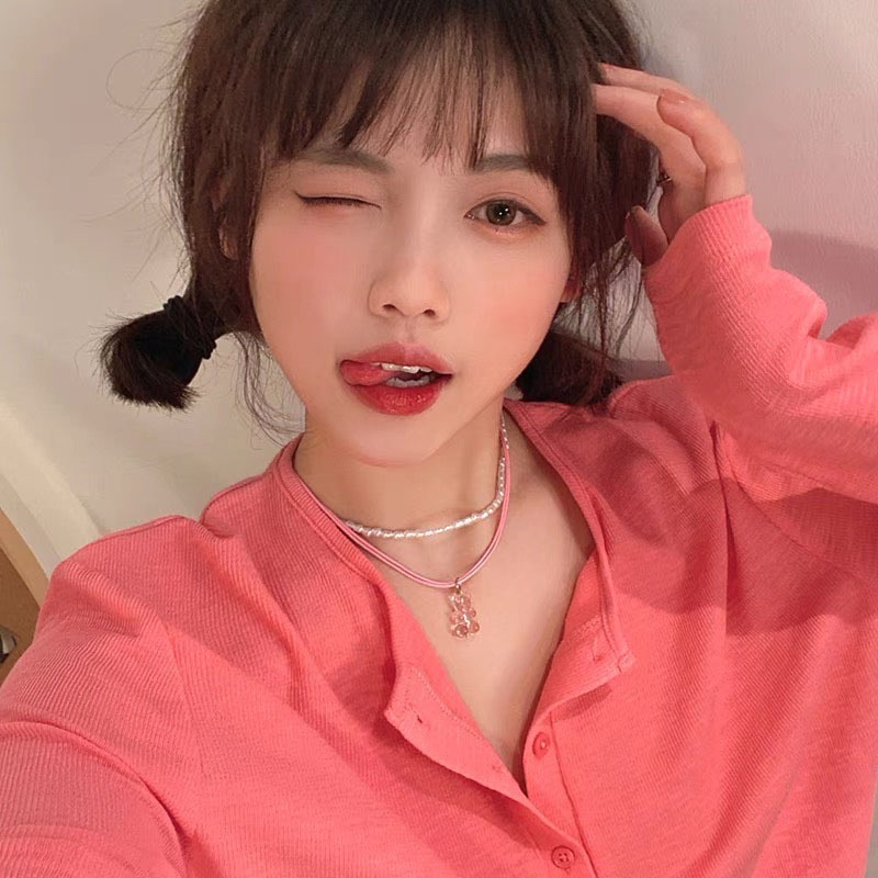 สร้อยคอหมีเยลลี่แบร์สีสันสดใสสวยหวานน่ารักลูกปัดขาวเวอร์ชั่นญี่ปุ่นและเกาหลี