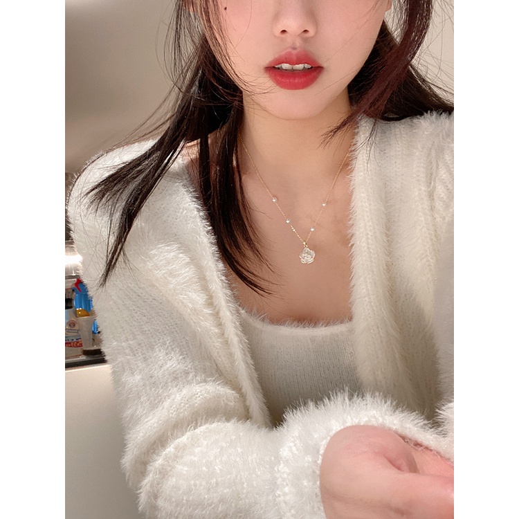 สร้อยคอโซ่ ประดับไข่มุก ดอกคามิเลีย หรูหรา สําหรับผู้หญิง