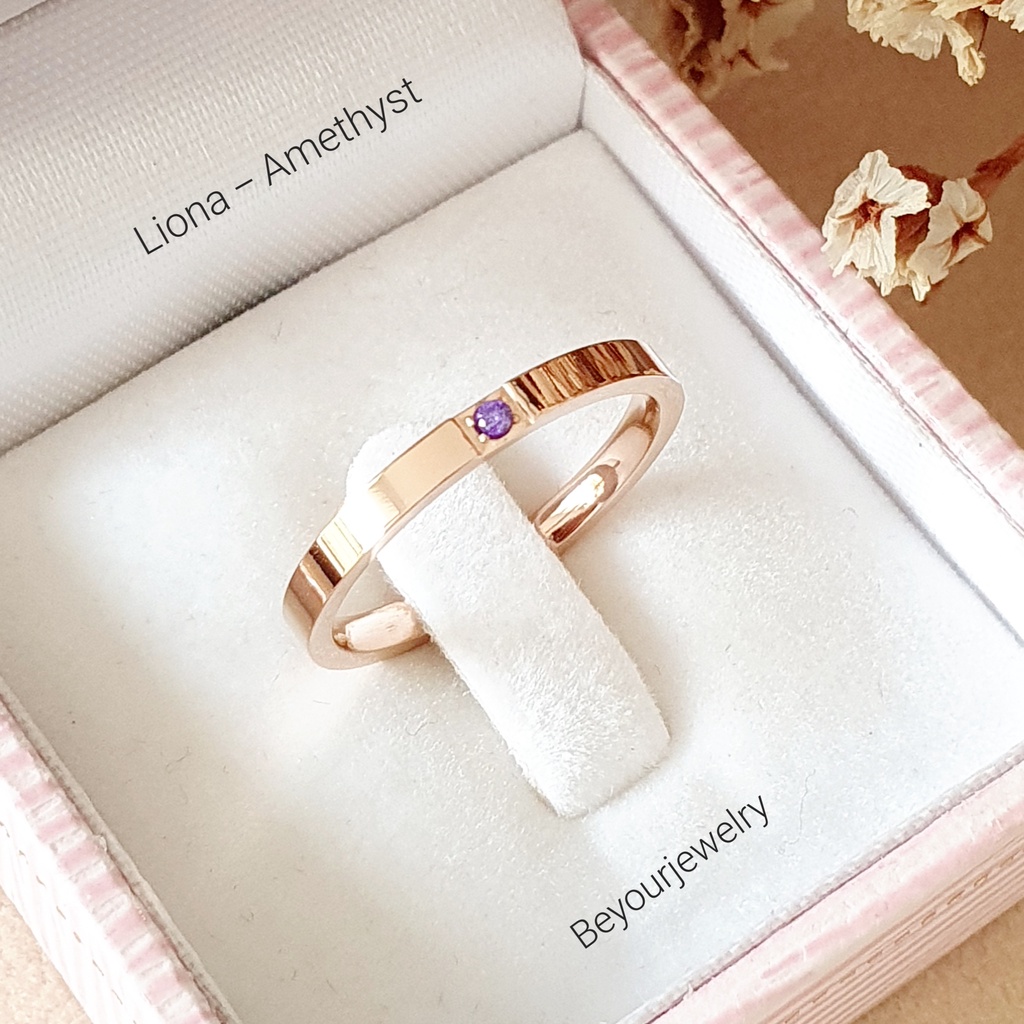 สวยปัง Liona ring pink gold แหวนพลอยมินิมอล 2 มิล ขอบเหลี่ยม เสริมดวง ไม่ลอก ไม่ดำ ไม่แพ้