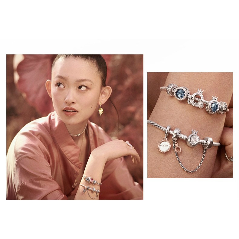 ส่งฟรี PANDORA Charm Shining Crown Carriage String Decoration Simple Design Bracelet Fashion สร้อยข้อมือ เครื่องประดับ พร้อมส่ง แท