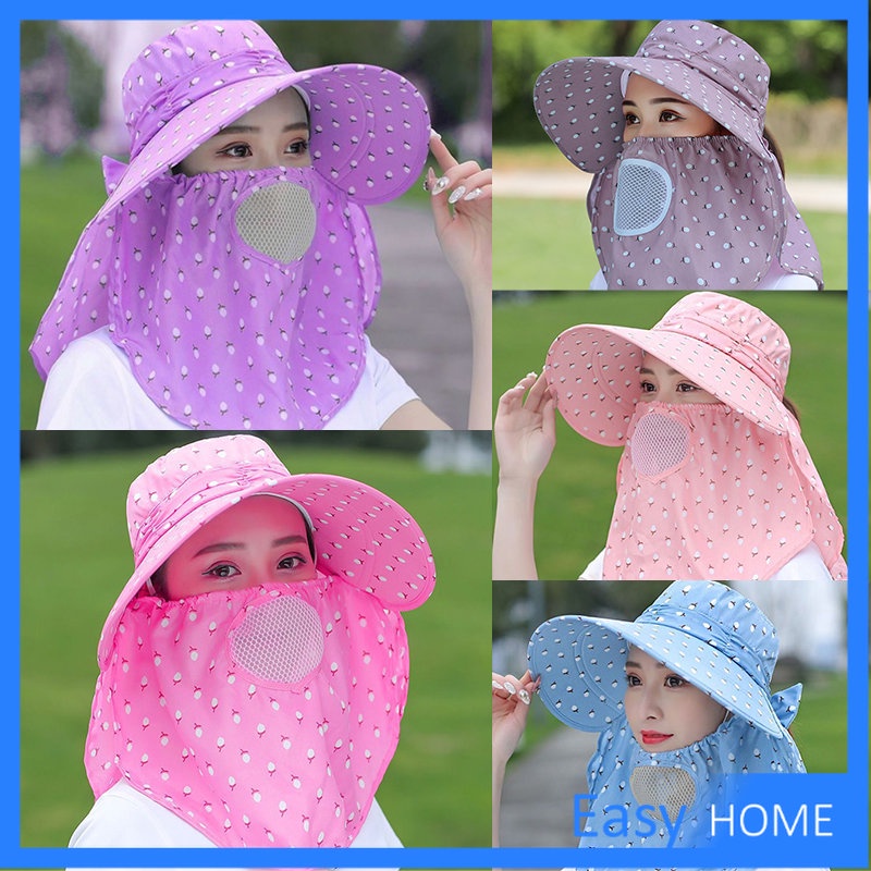 หมวกคลุมหน้าปีกกว้างกันแดดกันลมกันฝุ่น Shawl Sun Hat