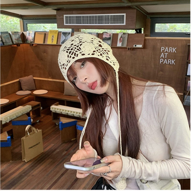 หมวกถัก ลายดอกไม้น่ารัก สไตล์เกาหลี สําหรับผู้หญิง