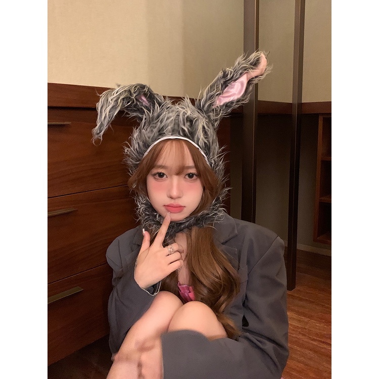 หมวกหูกระต่ายเกาหลี ผ้ากํามะหยี่ขนนิ่ม ให้ความอบอุ่น แฟชั่น และฤดูหนาว น่ารักสดใส