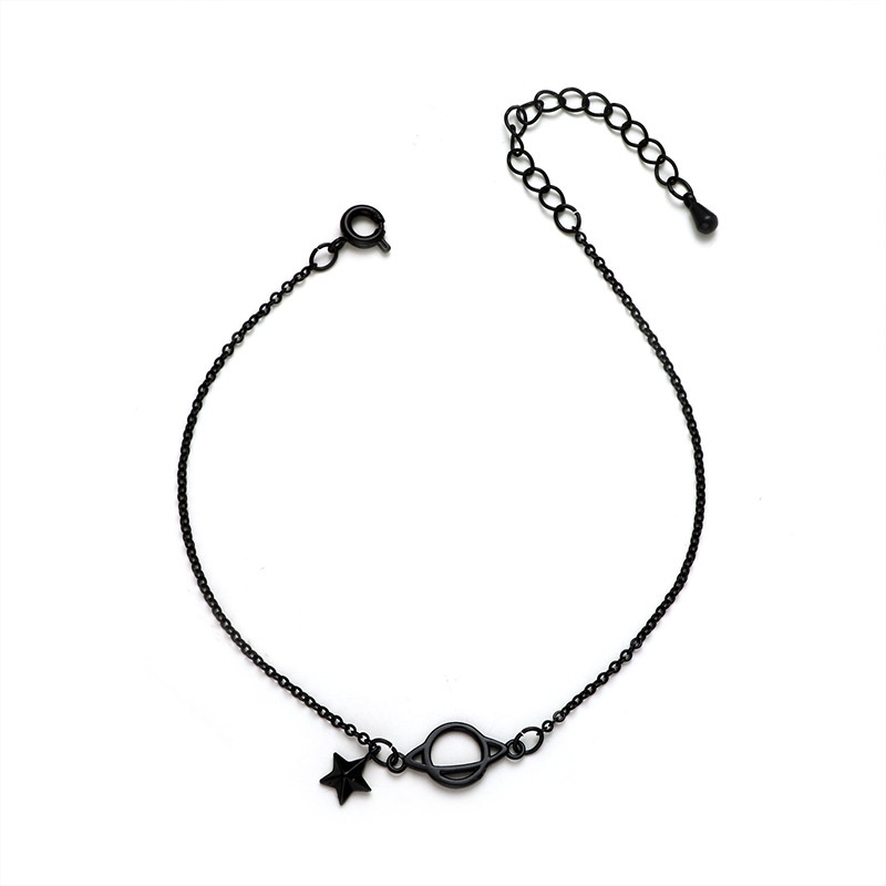 เครื่องประดับ สร้อยข้อมือ จี้ดาวเคราะห์ สีดํา สไตล์เกาหลี สําหรับผู้หญิง