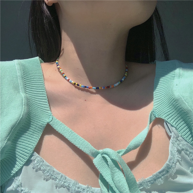 เครื่องประดับผู้หญิงสร้อยคอโชคเกอร์แฟชั่นที่มีสีสันตกแต่งลูกปัดดอกไม้