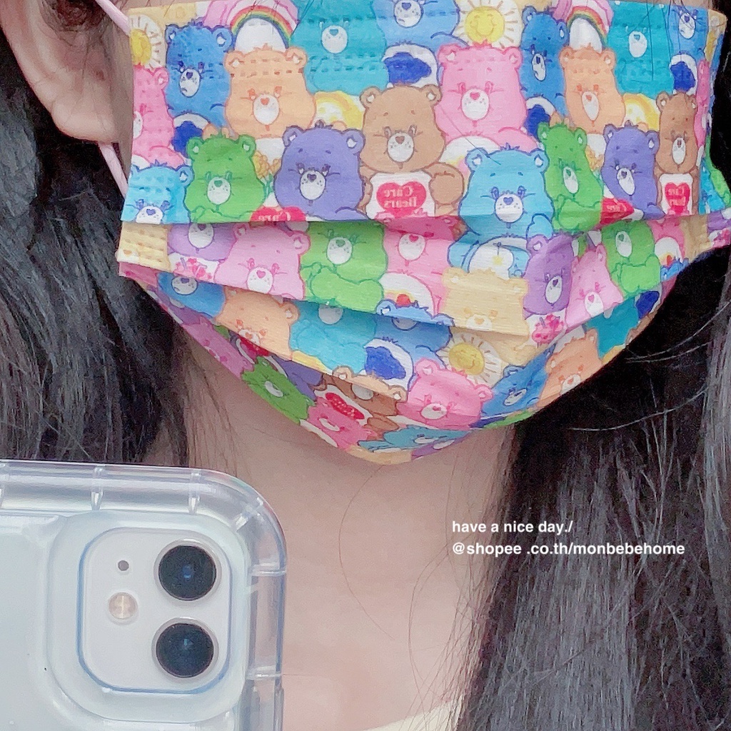 แมสน่ารัก insหน้ากากหมีสายรุ้ง หน้ากากลายการ์ตูน FaceMask หนา 3 ชั้น 1แพ็ค10ชิ้น พร้อมส่ง