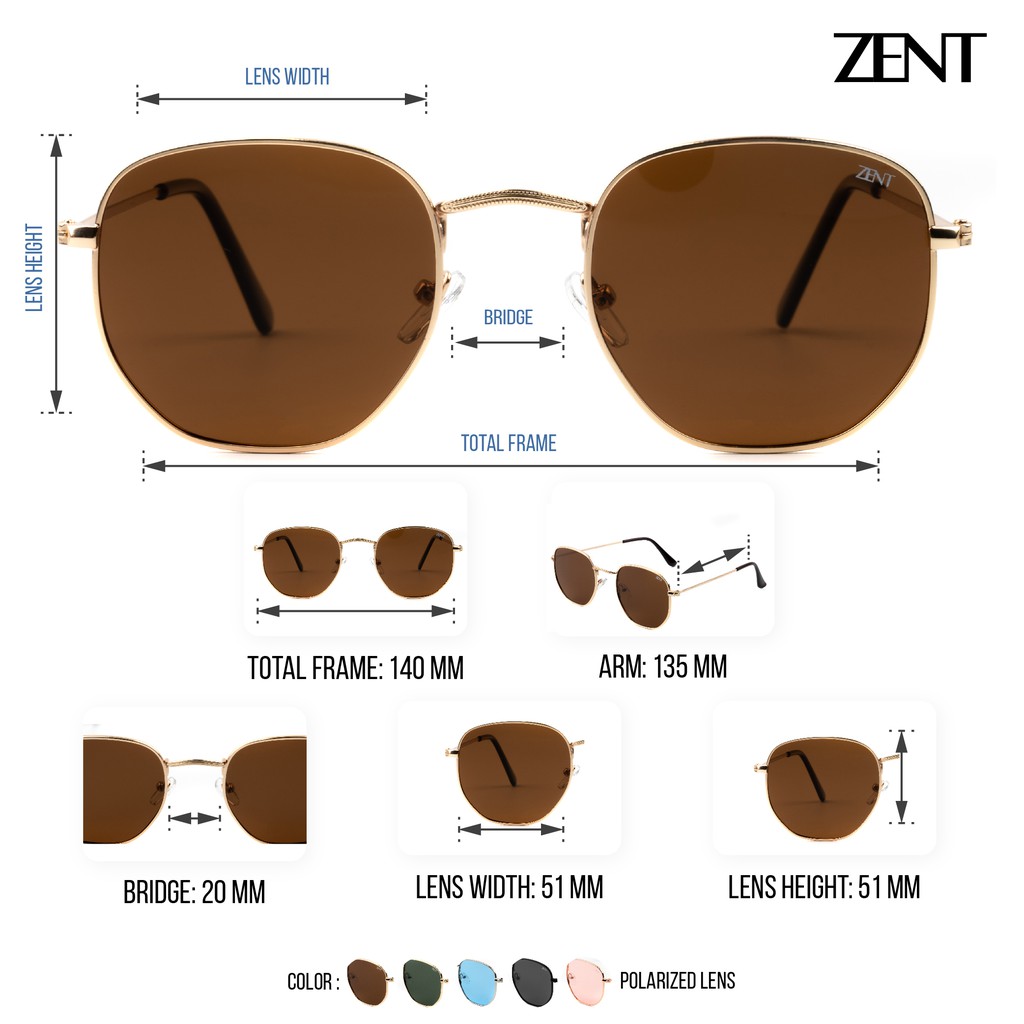 [โค้ด ZLWED ลด 10% <<] ZENT 8772 Spellbound แว่นกันแดด UV100% เลนส์ polarized ทรง 6 เหลี่ยม แถมซอง+ผ้าเช็ดแว่น