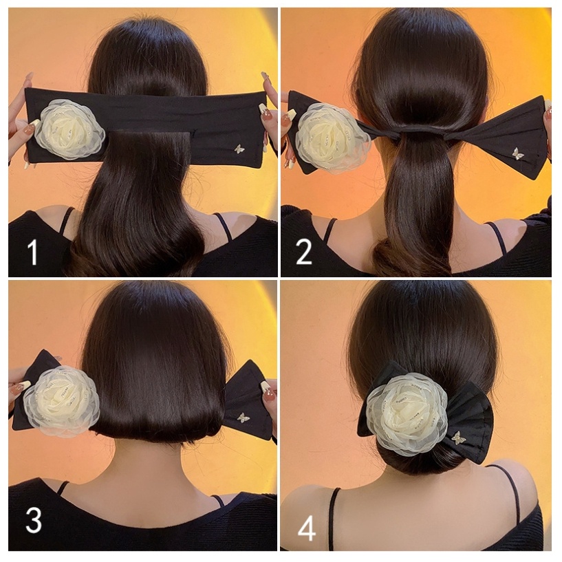 โบว์มัดผม ที่มัดผมลายดอกไม้ โบว์มวยผม ใส่ออกงานได้ ติดแน่น สวยหรู ดูแพง