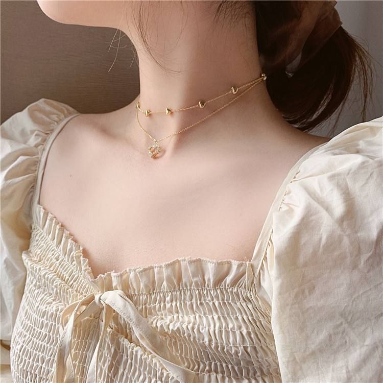 ใหม่ สร้อยคอโซ่แฟชั่น หลายชั้น รูปหัวใจ สไตล์เกาหลี