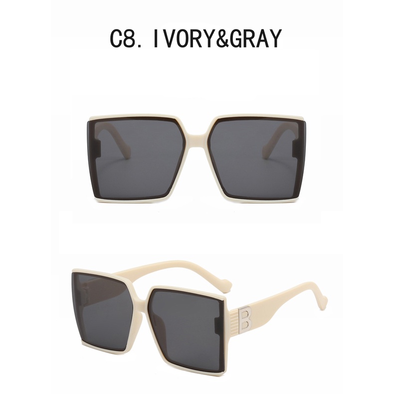 ใหม่ แว่นตากันแดดแฟชั่น ทรงสี่เหลี่ยม ลายตัวอักษร B สีฟ้า สําหรับผู้ชาย และผู้หญิง