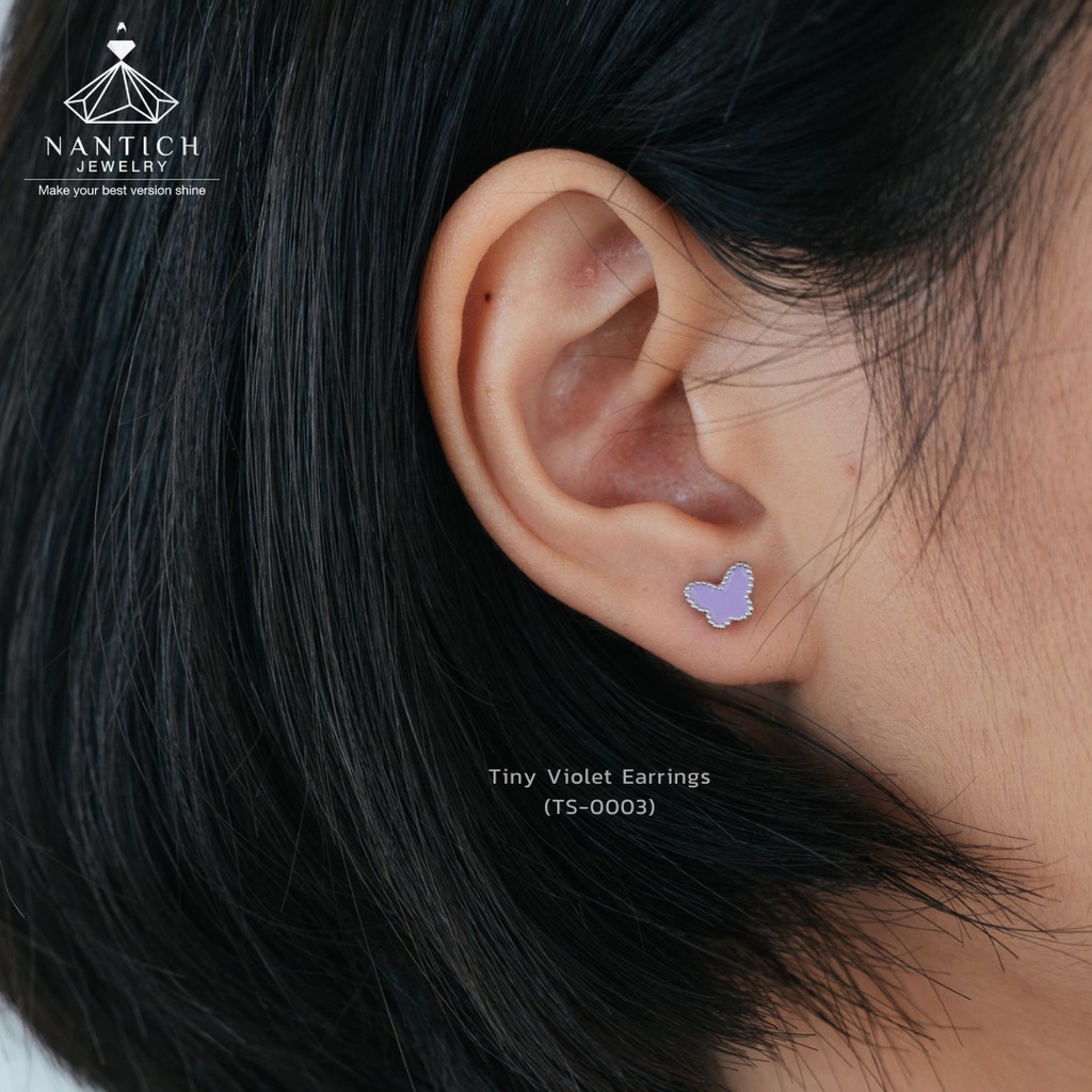‍⚕️ [เครื่องประดับ | ปลอดภัย] ต่างหู คนแพ้ง่าย : Tiny Violet Earrings (TS-0003) Nantich Jewelry
