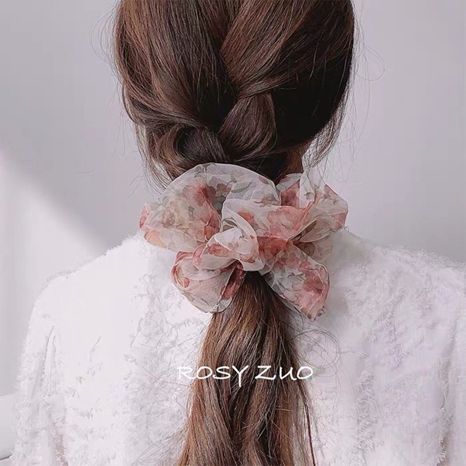 ↬ โดนัทมัดผม Floral Print ผ้าชีฟอง ลายดอกไม้ น่ารักมาก มาก