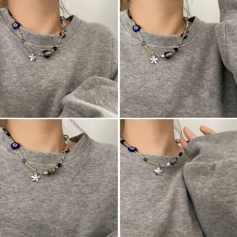 ✿ Flower Necklace for Women Gifts Crystal Gravel Beaded Choker Chain Statement Necklace Cute Choker Jewelry