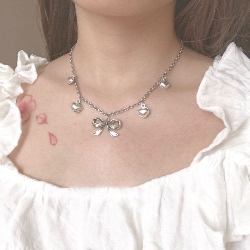 ✿ สร้อยคอโชคเกอร์ สายโซ่ จี้รูปหัวใจ ประดับโบว์ สไตล์เกาหลี สําหรับผู้หญิง Y2K