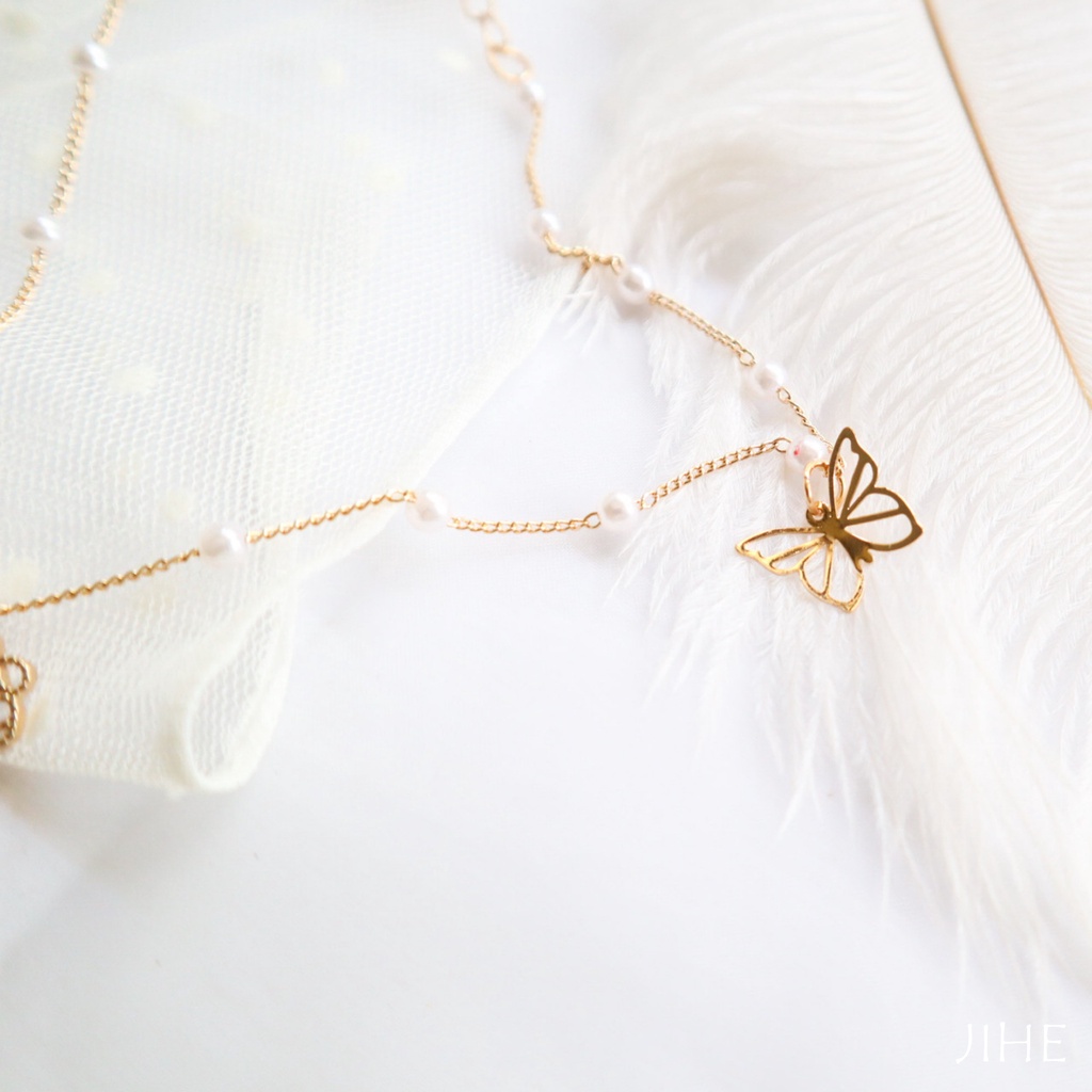 【JIHE】เค้นคอ สร้อยคอโซ่ โช้กเกอร์ ลายผีเสื้อ สไตล์เกาหลี