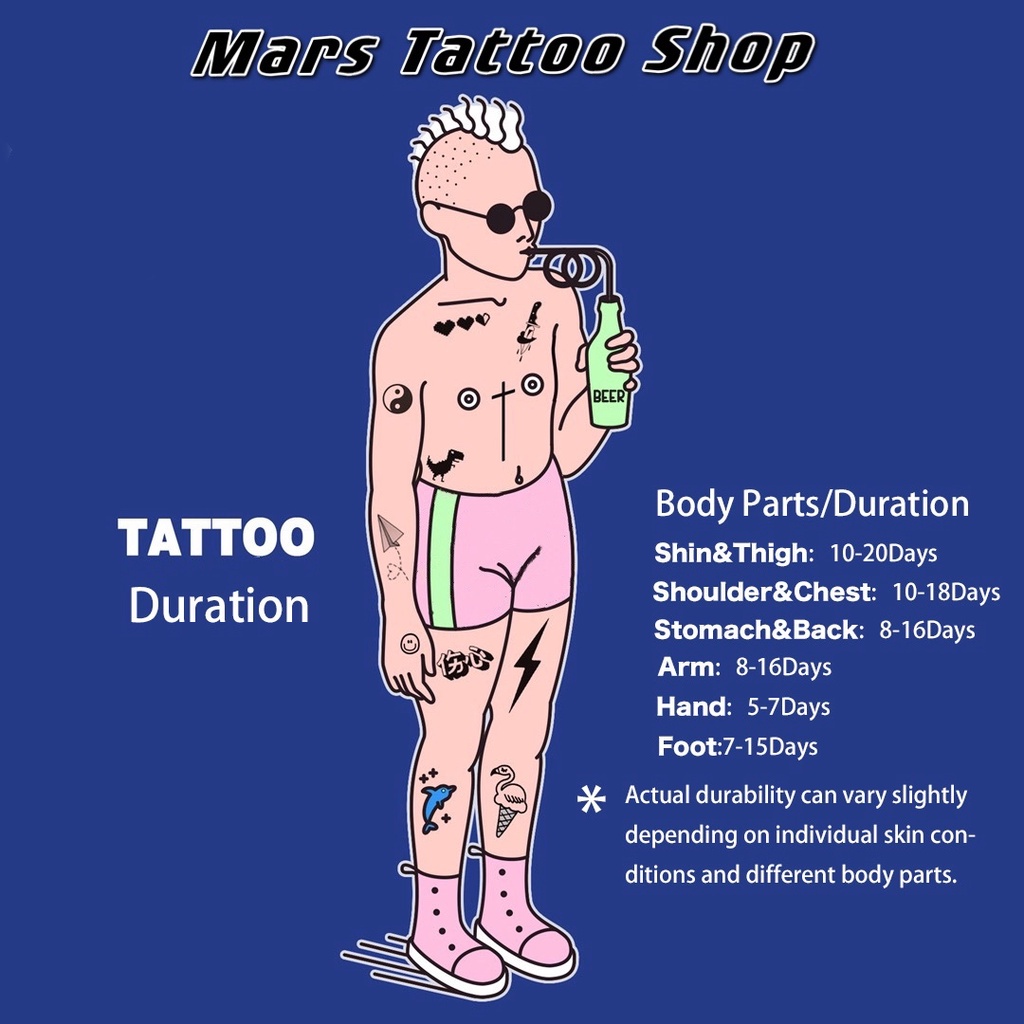 【Mars Tattoo】ใหม่ สติกเกอร์รอยสักชั่วคราว กึ่งถาวร 2 สัปดาห์ ติดทนนาน กฎหมาย X089