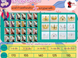 Set สุดคุ้ม มงกุฎคู่สายสะพาย ผ้ากำมะหยี่ขอบเรียบ CONGRATULATIONS  + มงกุฎพลาสติก