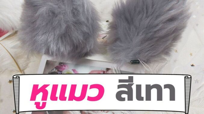 หูแมว กิ๊บหูแมว สีเทา ขนยาว รุ่นกลาง 1 คู่