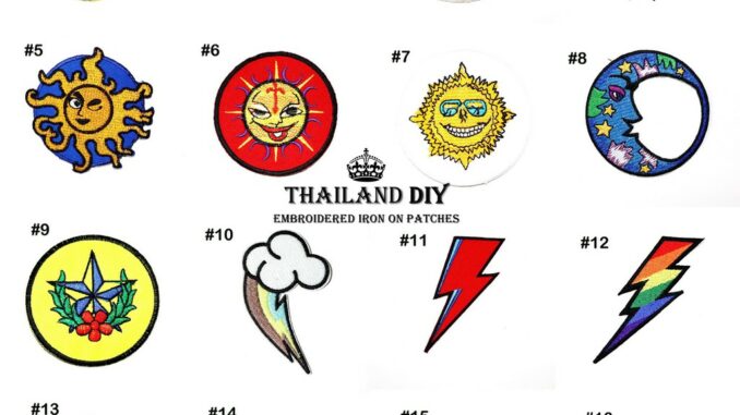 ตัวรีดติดเสื้อ วัยรุ่น ลาย ดวงจันทร์ พระอาทิตย์ ดวงดาว สายฟ้า ฤดู Sun Moon Star wop Flash Patch งานปัก DIY ตัวรีด อาร์ม