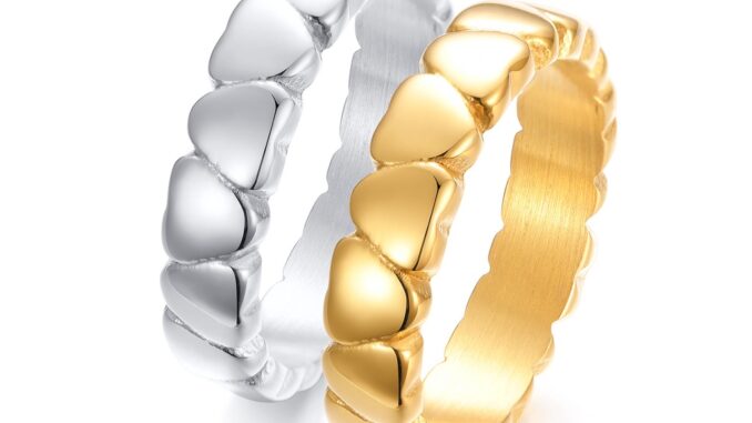 Vnox Stainless Steel Heart Shape Classical Gold Wedding Rings