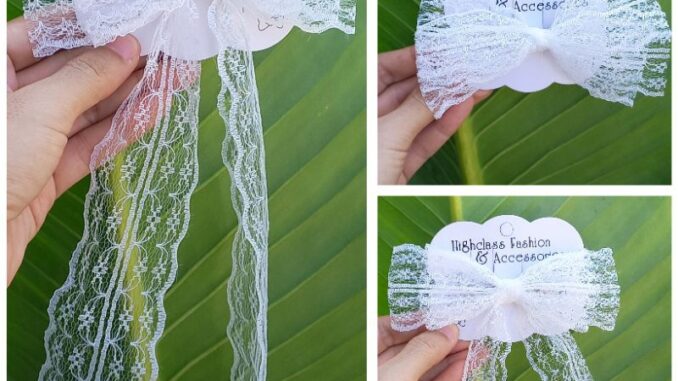 กิ๊บติดผมโบว์ผ้าลูกไม้ สีขาว สีดำ ขนาด 1.5 นิ้ว กว้าง 13 เซ็น