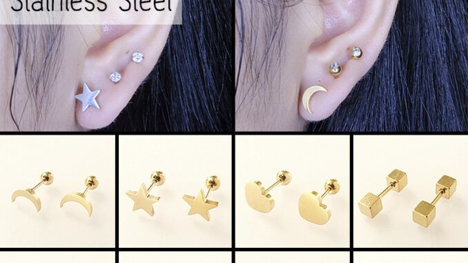 ต่างหูสแตนเลส ลายน่ารัก ไม่ลอก ไม่ดำ เครื่องประดับแฟชั่น ขนาดก้าน 1 มิล [รหัส C]