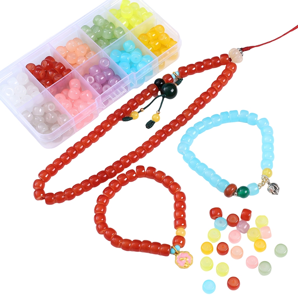 [8X6 มม.] ชุดลูกปัด 10 ช่อง ทรงกลมแบน DIY สําหรับทําเครื่องประดับ สร้อยข้อมือ