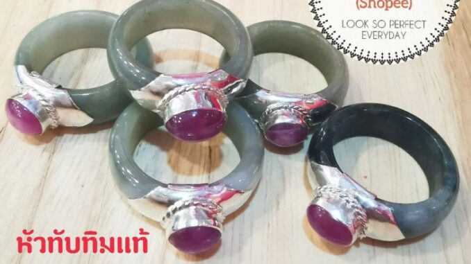 แหวนหยกหัวทับทิม​ ตัวเรือนเงินแท้ 92.5% หยกหน้ากว้าง 7-9mm.