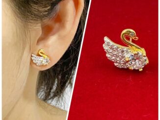 ต่างหูหงส์ฝังเพชร สวยหรู  ทองชุบ พร้อมตลับทอง 0169 ต่างหูทอง