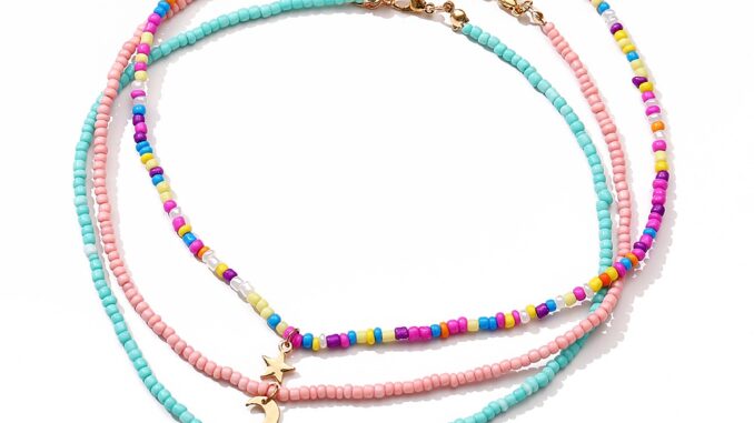 เครื่องประดับแฟชั่นสร้อยคอโซ่จี้ลูกปัดสีรุ้งดาวดวงจันทร์สไตล์เกาหลี 17 กม.
