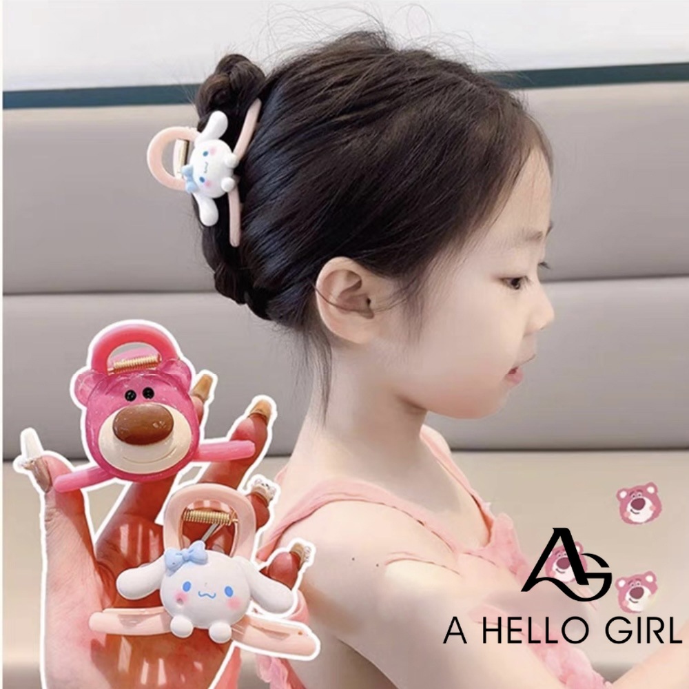 A HELLO GIRL กิ๊บติดผม รูปหางม้า หมีสตรอเบอร์รี่น่ารัก อเนกประสงค์ สําหรับเด็ก