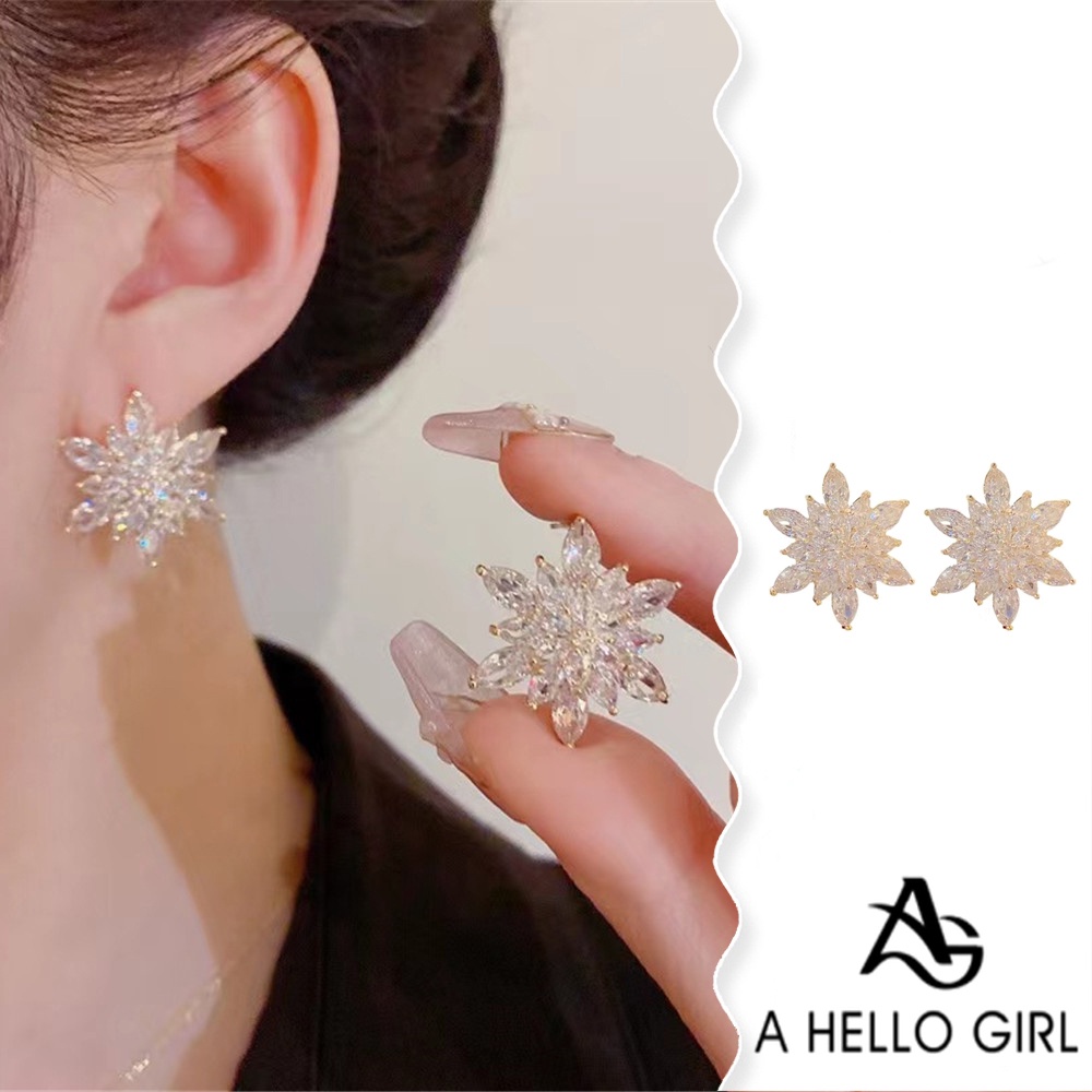 A HELLO GIRL ต่างหูคริสตัล ลายดอกไม้ สไตล์เกาหลี หรูหรา ระดับไฮเอนด์ สําหรับผู้หญิง S925