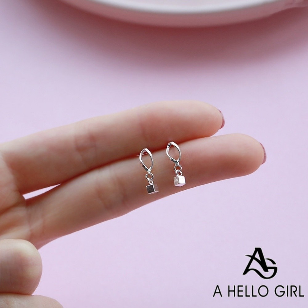A HELLO GIRL ต่างหูเงิน ทรงสี่เหลี่ยม ลายคลื่น สไตล์เกาหลี สําหรับผู้หญิง