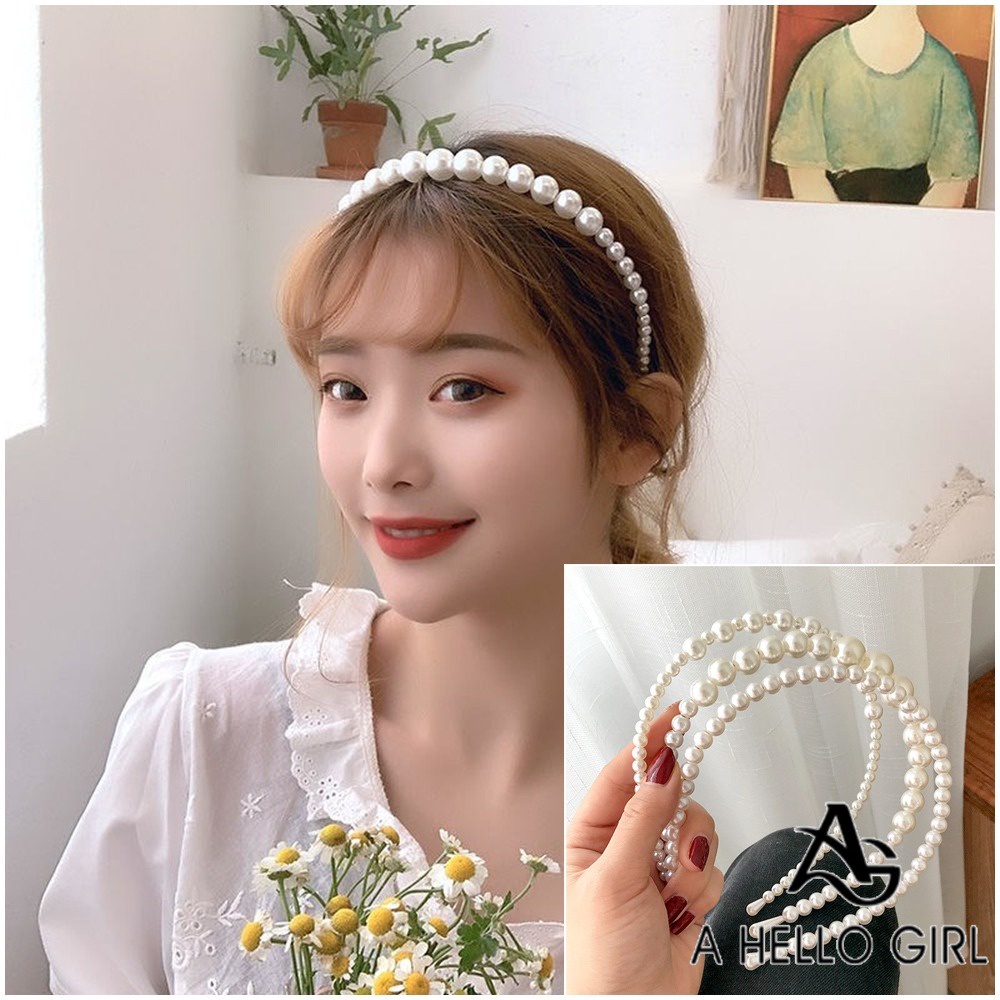 A HELLO GIRL ที่คาดผม ประดับไข่มุก ขนาดใหญ่ สไตล์เกาหลี แฟชั่นสําหรับผู้หญิง