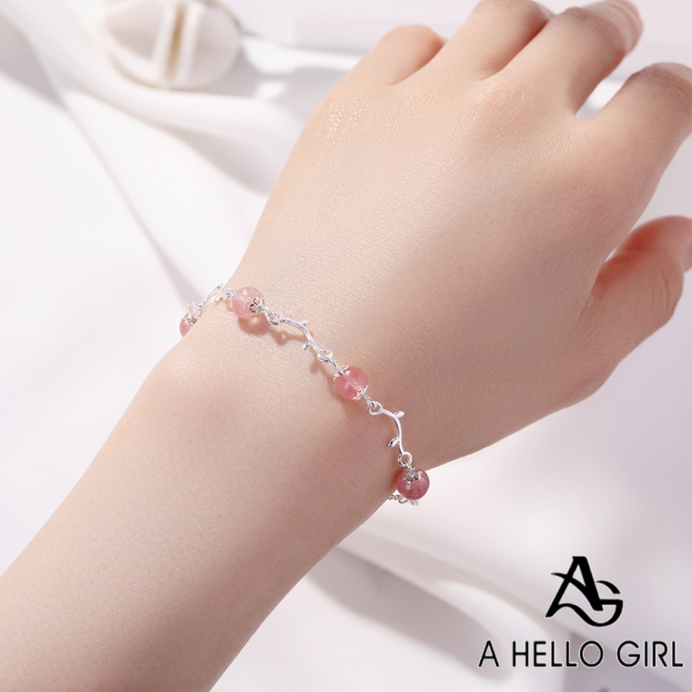 A HELLO GIRL สร้อยข้อมือ หินมูนสโตน กิ่งดอกไม้ หรูหรา สไตล์เกาหลี แฟชั่นเรียบง่าย สําหรับผู้หญิง