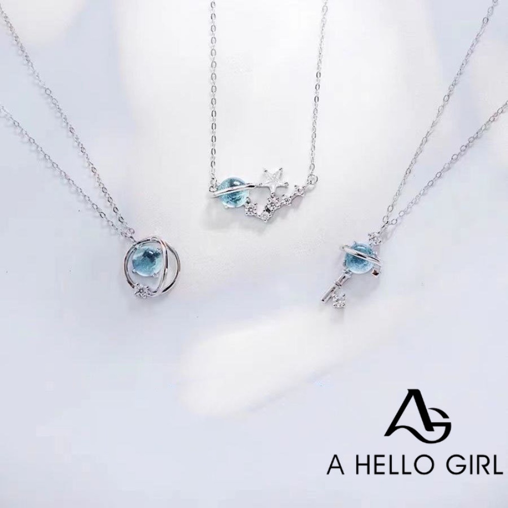 A HELLO GIRL สร้อยข้อมือเงิน จี้รูปดาวเคราะห์ สีฟ้า สําหรับผู้หญิง