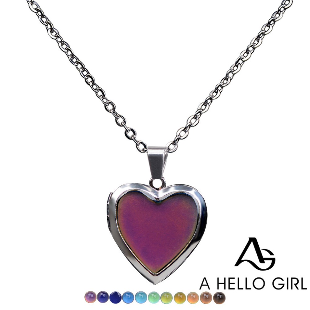 A HELLO GIRL สร้อยคอ จี้รูปหัวใจ เปลี่ยนสีตามอุณหภูมิ เครื่องประดับ สําหรับผู้หญิง