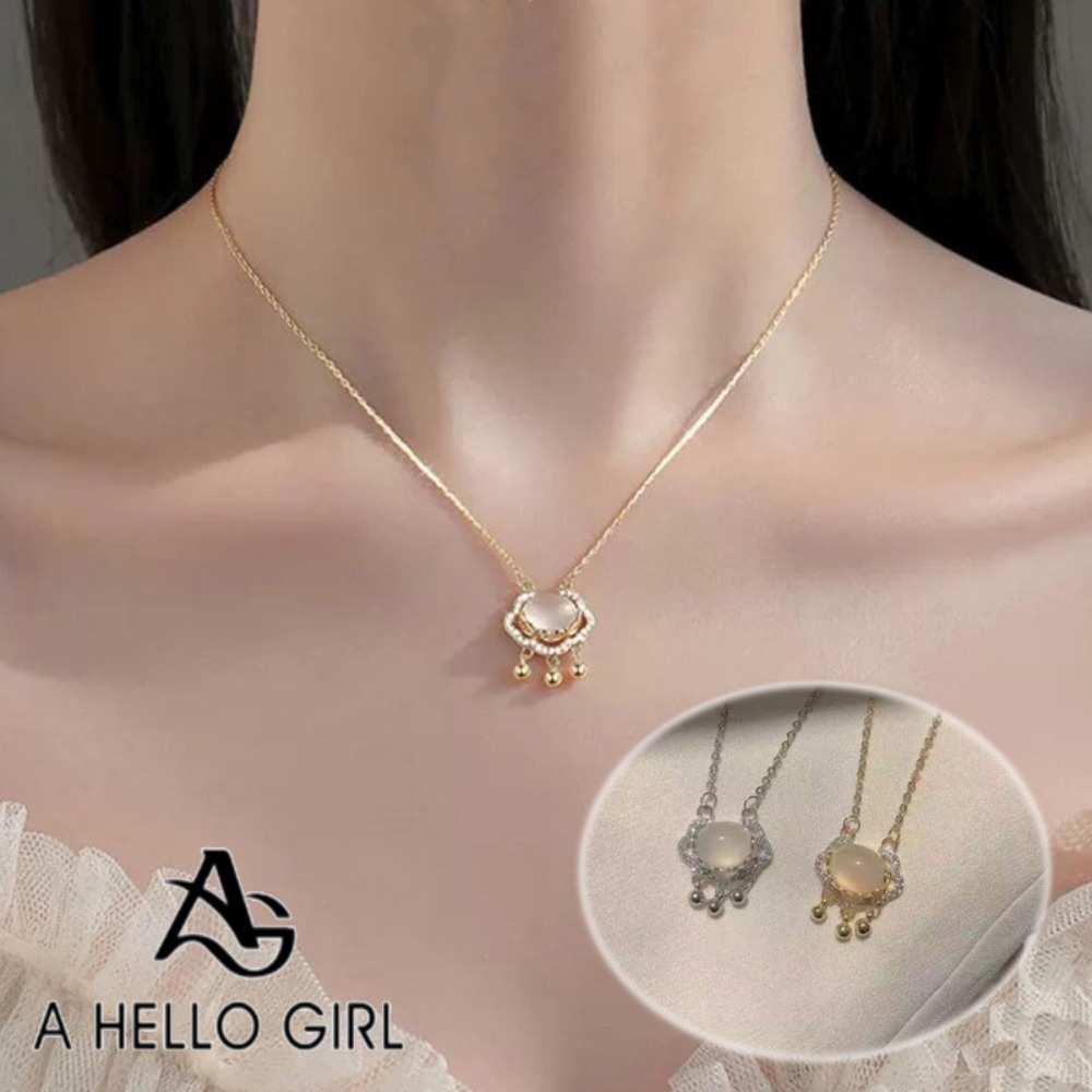 A HELLO GIRL สร้อยคอโซ่ พร้อมจี้ล็อค หรูหรา ระดับไฮเอนด์ สําหรับผู้หญิง