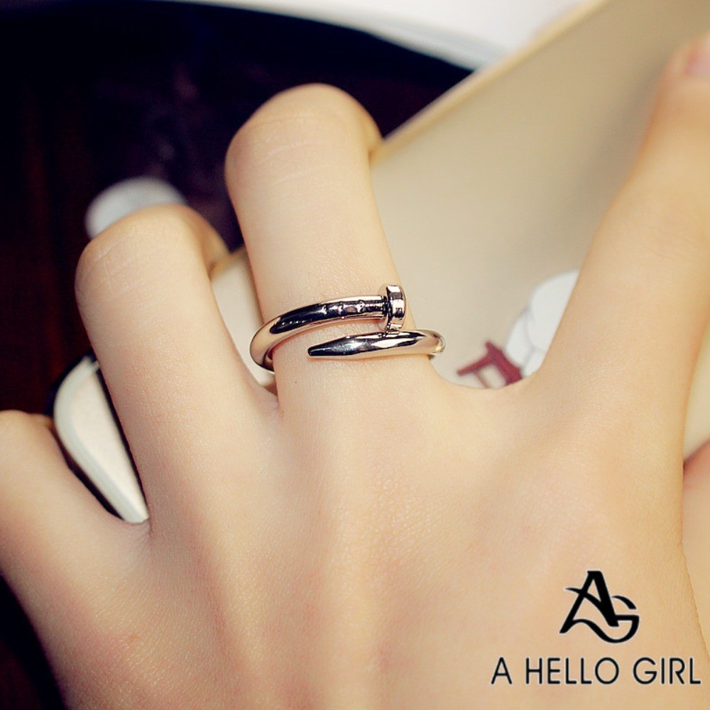 A HELLO GIRL แหวนนิ้วมือ แบบเปิด สีทอง สีเงิน ปรับได้ เครื่องประดับแฟชั่น สําหรับคู่รัก