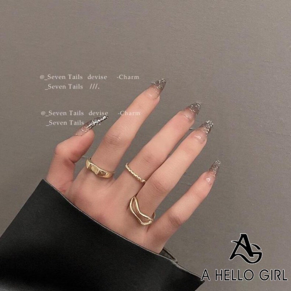 A HELLO GIRL แหวนนิ้วมือ แฟชั่นเรียบง่าย สําหรับผู้หญิง 3 ชิ้น / ชุด
