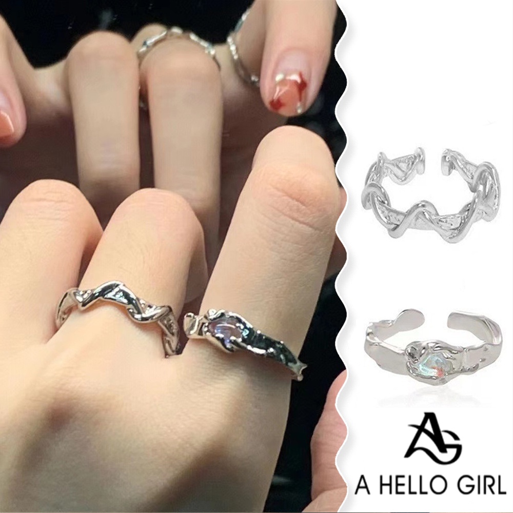 A HELLO GIRL แหวนมูนสโตน ทรงเรขาคณิต หยักได้ ปรับได้ อเนกประสงค์ สําหรับผู้ชาย และผู้หญิง